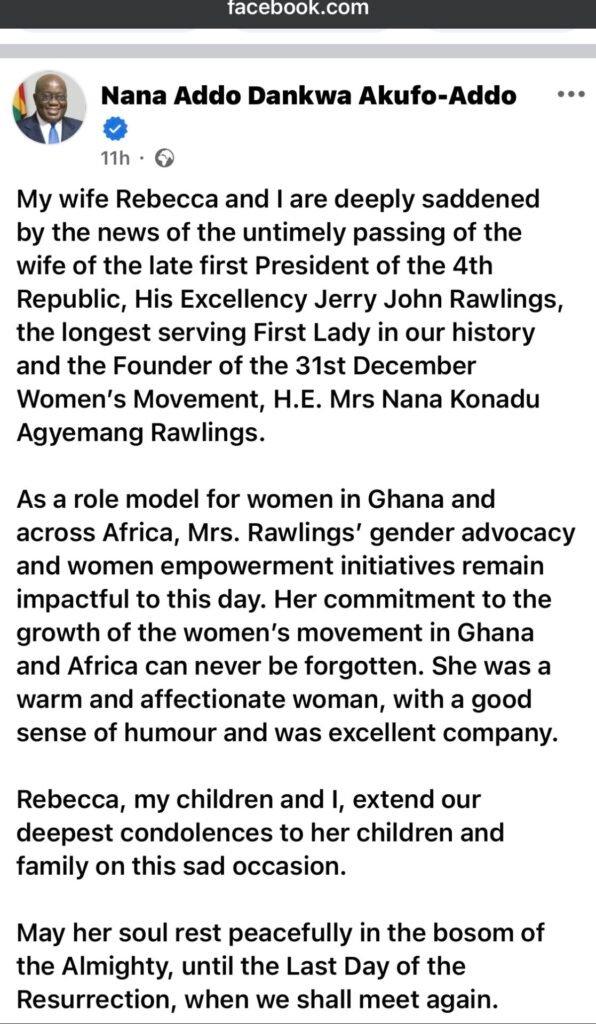 Ghana mourns former First Lady Nana Konadu Agyeman-Rawlings