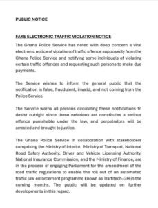 Beware of fraudulent traffic violation notice - Ghana Police Full statement