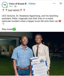 UCC Lecturer, Assistant Killed in Tipper Truck Crash